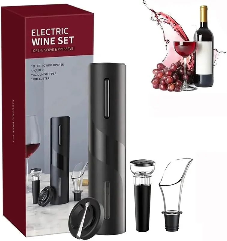 MAGDEN Sacacorchos Eléctrico a Pilas, Abrebotellas Automático Inalámbrico, Abridor de Vino con Cortacápsulas, Vertedor y Tapón al Vacío, Regalo para Amantes del Vino, Negro — Vino y mesa festiva