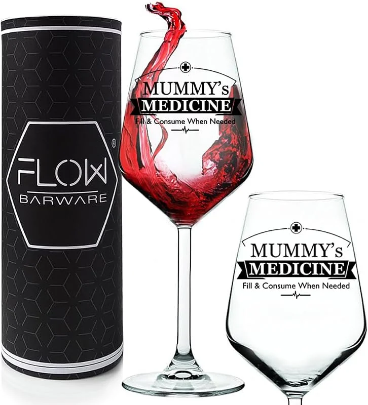FLOW Barware Regalos de vino para mamá, copa de vino para mamá, regalos de copa de vino novedosos para mujeres, regalos de cumpleaños para mamá o copa de vino para el día de la madre, regalos de vino — Vino y mesa festiva