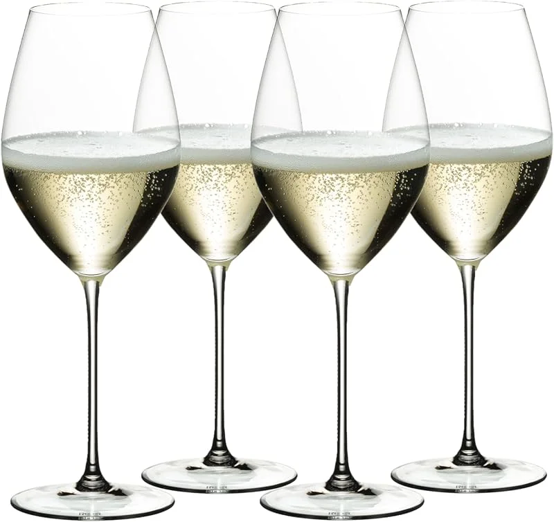 Riedel Veritas Copas de vino de champán, juego de 4 unidades, cristal premium, hechas a máquina, 16 onzas, aptas para lavavajillas, mejora el aroma y las burbujas para champán, prosecco y vino — Vino y mesa festiva