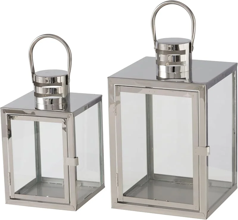 BOLTZE Kiruna 2049901 - Farol (2 Piezas, Cristal y Metal, 14-18 x 14 x 18 x 24 x 29 cm, Forma Cuadrada, con asa, decoración, portavelas) — Cena a la luz de velas