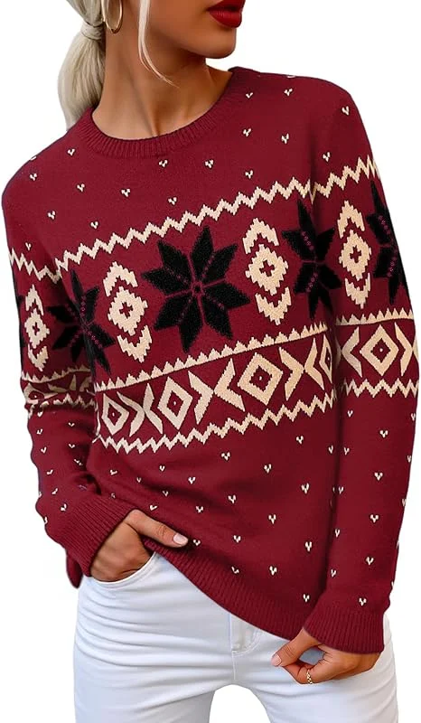 Visita la tienda de Terecey Terecey Jersey Navideño Mujer Gracioso Cálido Invierno Suéter Navideño con Estampado con Santa Claus y Copos de Nieve Ropa Navidad Merry Christmas 2025