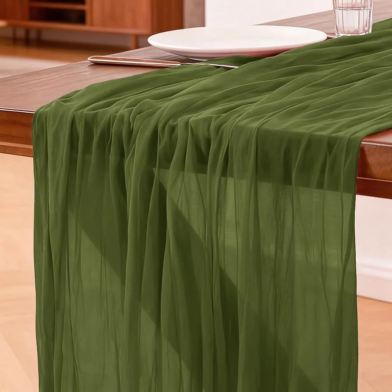 Visita la tienda de Foatcox Camino de Mesa Verde Oliva, 300 X 90 CM Camino de Mesa de Gasa Bohemio para Bodas, Fiestas, Navidad Nochevieja, Baby Showers y Despedidas de Soltera, Decoración de Mesa de Cocina — Hogar y cocina