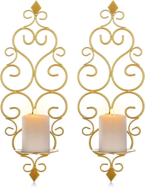 Visita la tienda de Sziqiqi Sziqiqi Candelabro de Pared del Estilo Retro, Candelero Colgante de Arte de Hierro para Decoración de Casa, Montado en la Pared Sostenedor de Vela, Oro — Cena a la luz de velas