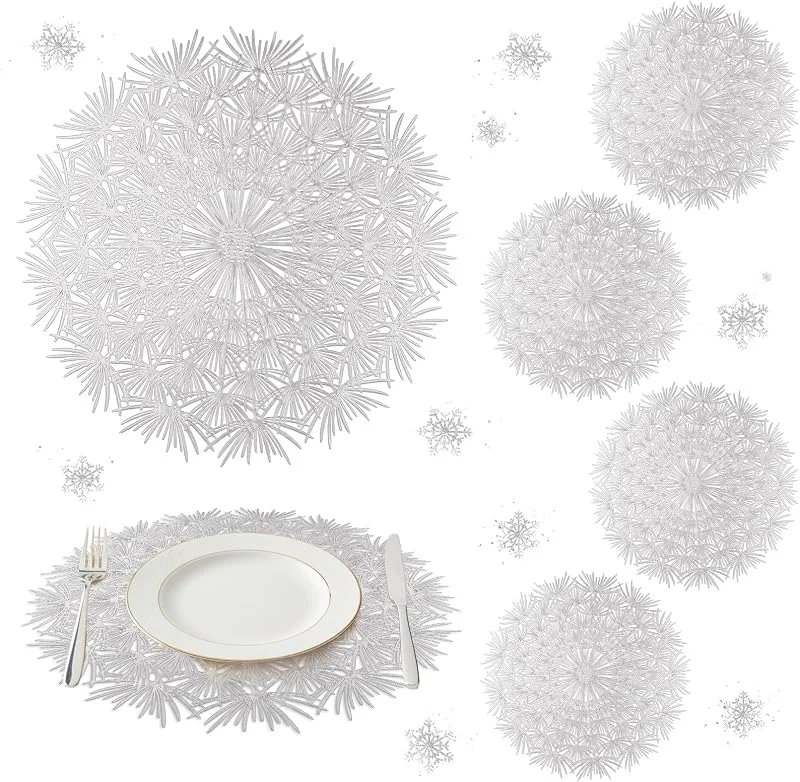 Visita la tienda de comfoyar comfoyar Juego de 6 Manteles Individuales Plata Redondo en Forma de Diente León, Salvamanteles Individuales de Manteles Huecos Lavables Impermeables para Cocinas Comedores Decoración para Fiestas 38cm — Hogar y cocina