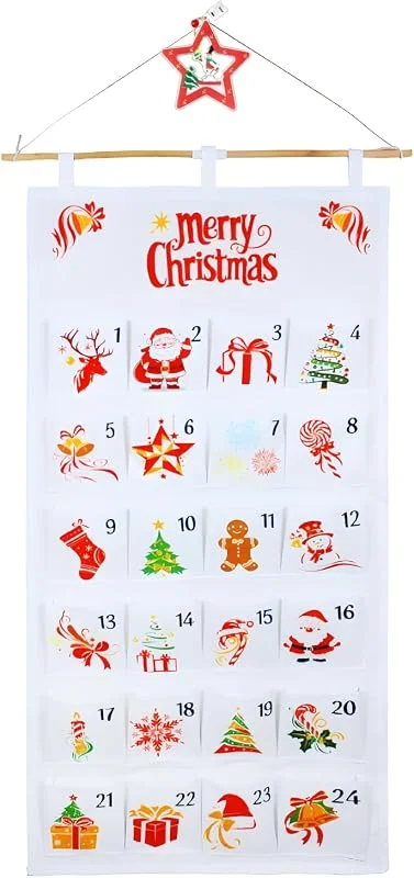 Beafaeur Calendario de Adviento para rellenar, 100x50cm Centro Mesa Navidad de Tela — Adviento y mesa