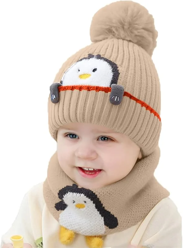 Visita la tienda de Rayson Gorros para Niño Niña Bebé Otoño Invierno Linda Pequeño pingüino Niños Gorro de Punto Acolchado y Bufanda Traje de 2 Piezas — Ropa Navidad