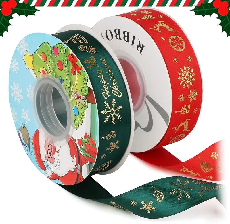 Dwafill Adornos Navidad, Dwafill 45M Navidad Decoración, Cinta Roja, Envoltorios Creativos para Regalos, Cumpleaños, Fiestas de Año Nuevo y Otras Celebraciones (C) — Envoltorio regalo