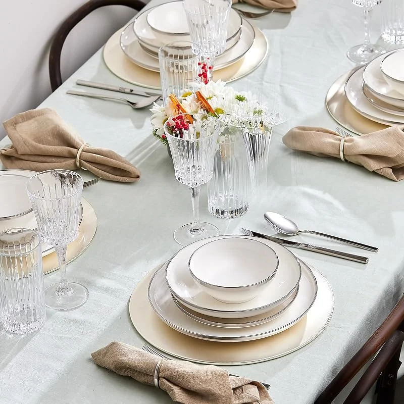 Karaca Eclipse Platinum - Vajilla de porcelana para 12 personas con plato, coctelera, plato en barco, lavavajillas, diseño elegante, práctico — Adviento y mesa