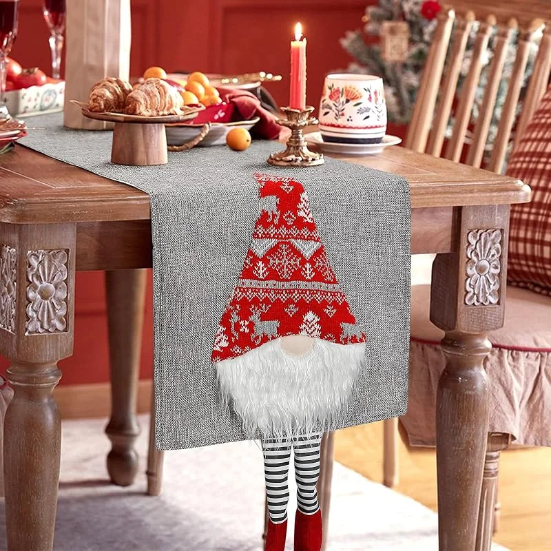 SOMYTING Camino de Mesa de Navidad 3D de 180 cm Diseño de Papá Noel con Diseño de Bandera de Santa Claus para Decoración de Mesa de Fiesta de Navidad o Camino de Mesa Paño (Gris) — Hogar y cocina