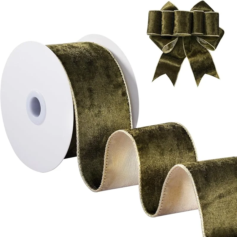 Visita la tienda de FAKILO Cinta de terciopelo con alambre de 2-1, 2 pulgadas, cinta de alambre de terciopelo metálico verde para corona, árbol de Navidad, envoltura de regalos, lazos grandes, guirnalda, decoración de — Envoltorio regalo