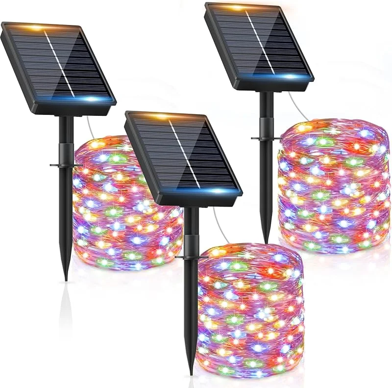 FIFlying Guirnalda Luces Exterior Solar - 3 x 12M 120 LEDs Vistoso 8 Modos — Luces Navidad