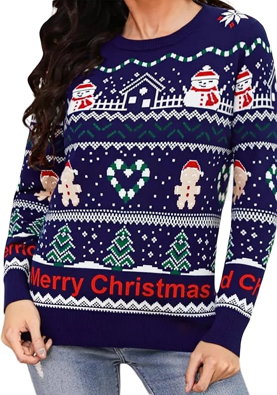 Visita la tienda de Bresdk Bresdk Jersey Navideño Mujer Suéter de Invierno Manga Larga Ropa de Punto Cuello Redondo Festiva y Cálida para Fiesta Ugly Christmas Sweater — Ropa Navidad
