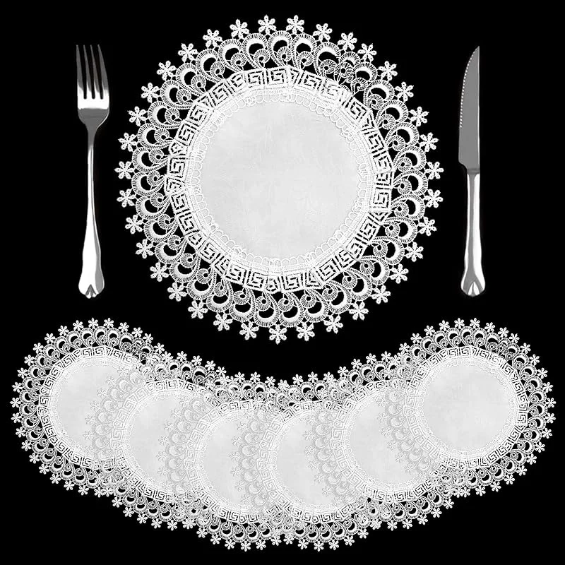 Visita la tienda de comfoyar comfoyar 6 Piezas 35 cm Manteles de Encaje Blanco Redondo Vintage para Mesa — Hogar y cocina