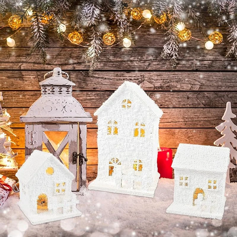 Visita la tienda de Funmo Funmo Pueblo de Navidad con iluminación, 3 unidades, pueblo navideño, casas de madera, casas de Navidad con luces de madera iluminada, incluye pilas, decoración navideña de invierno — Decoracion Navidad