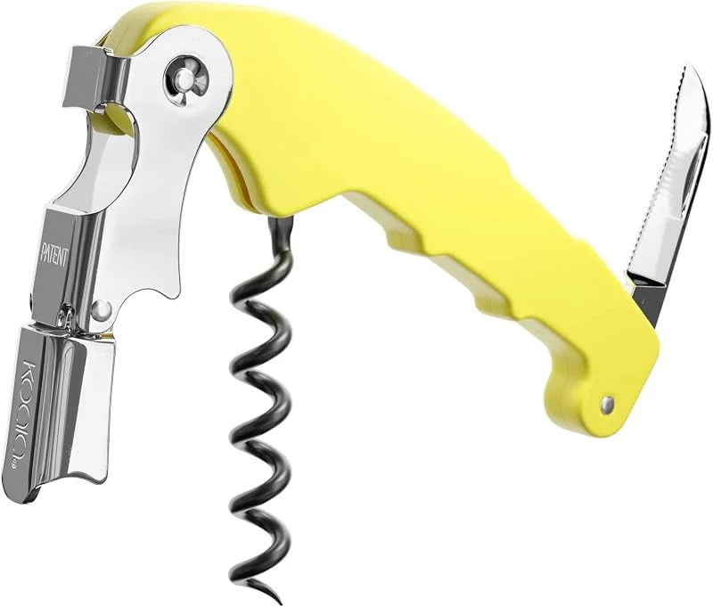 Visita la tienda de Koala Sacacorchos Profesional Dos Tiempos Koala Retro de Acero Inoxidable con Espiral Antiadherente, Color Amarillo — Vino y mesa festiva