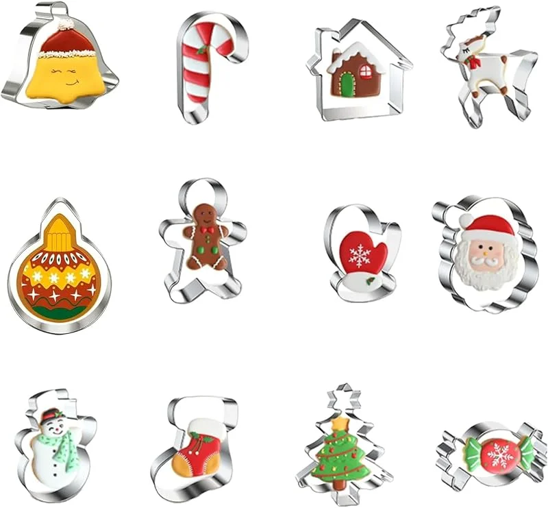 FANNITE Juego De Cortadores De Galletas Navideñas, 12 Piezas Cortadores De Galletas Navideñas De Acero Inoxidable Para Galletas Fondant, Pastelería, Decoración De Pasteles — Hogar y cocina
