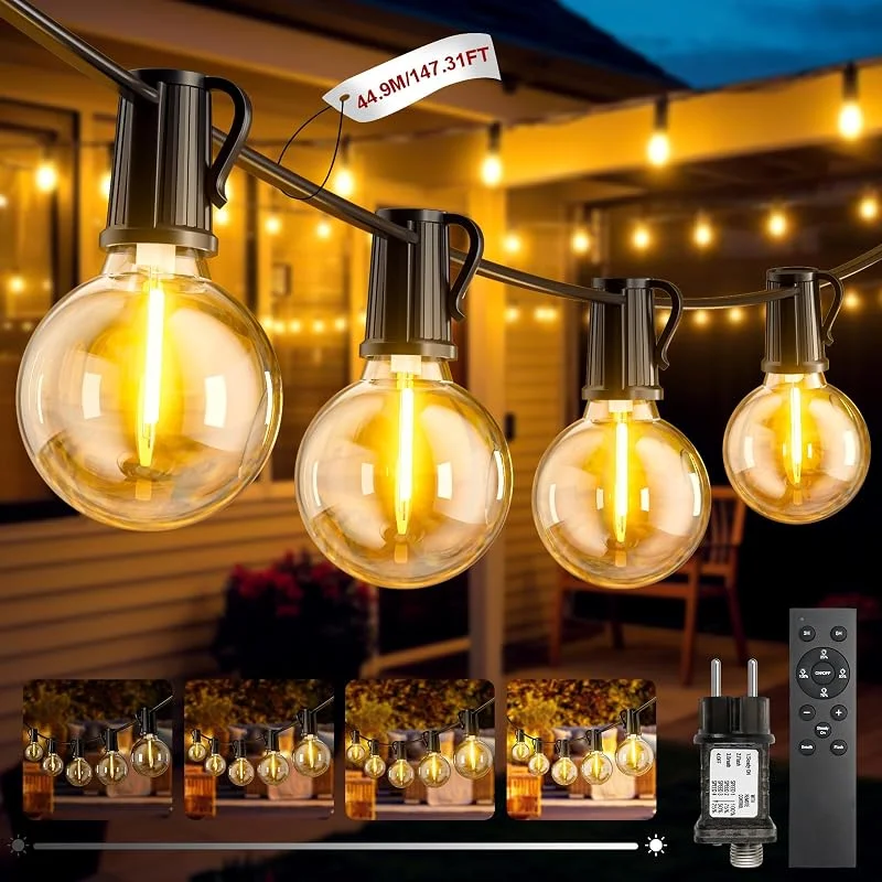 FIFlying Guirnalda Luces Exterior, 44.9M, 147Ft Guirnalda Luces Exterior con Enchufe — Luces Navidad
