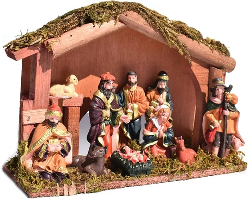 Aetherize Juegos y Figuras de Nacimiento, Figuras navideñas de Resina con cabaña de Madera — Decoracion Navidad