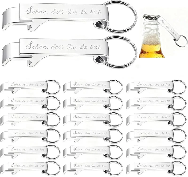 LEIIERUY Abrebotellas Llavero 20 Unidades, abridor de Botellas metálico pequeño, Grabado para Boda y Eventos, 6, 5 cm Compacto portátil, Regalo Ideal para Invitados — Vino y mesa festiva