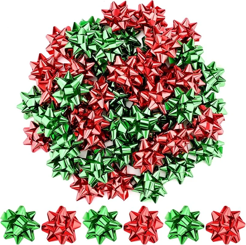 Jodsen Lazos metálicos para Navidad, 50 paquetes de lazos decorativos de Navidad, lazos de regalo de 5, 5 cm autoadhesivos para envolver el regalo, cinta rizada para bodas, cumpleaños y año nuevo — Envoltorio regalo