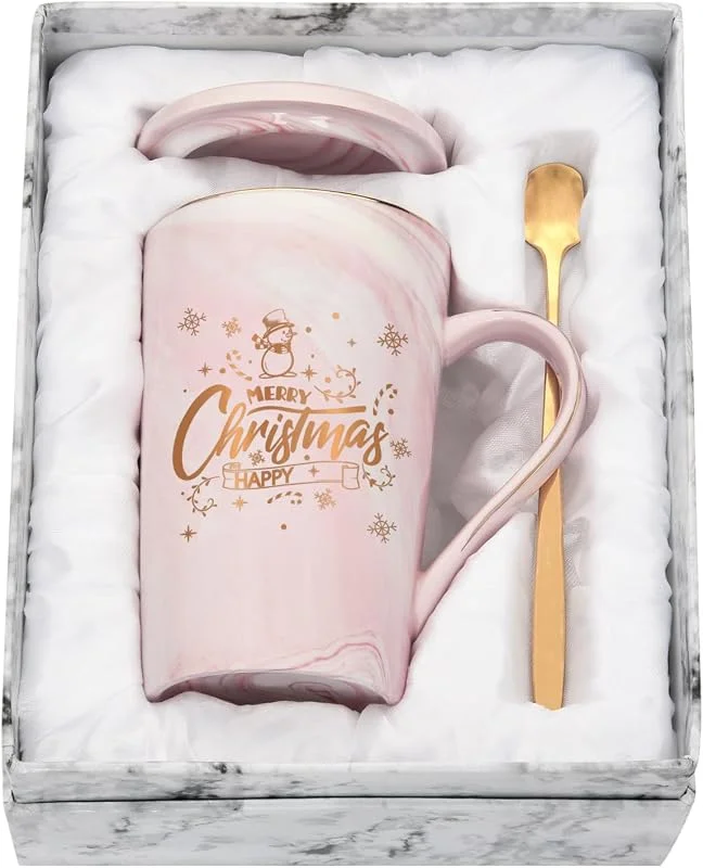 Joymaking Regalos de Navidad Taza de café Tazas dulces de Navidad para mujeres Apta para lavavajillas y microondas Ideas de regalo para Navidad, 400ml Rosa — Adviento y mesa