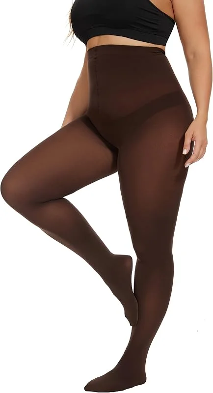 CozyWow Mallas de talla grande para mujer, resistentes a la correr 80D, suaves, color sólido, semiopacas cintura alta 1X, 2X, 3X, 4X — Ropa Navidad