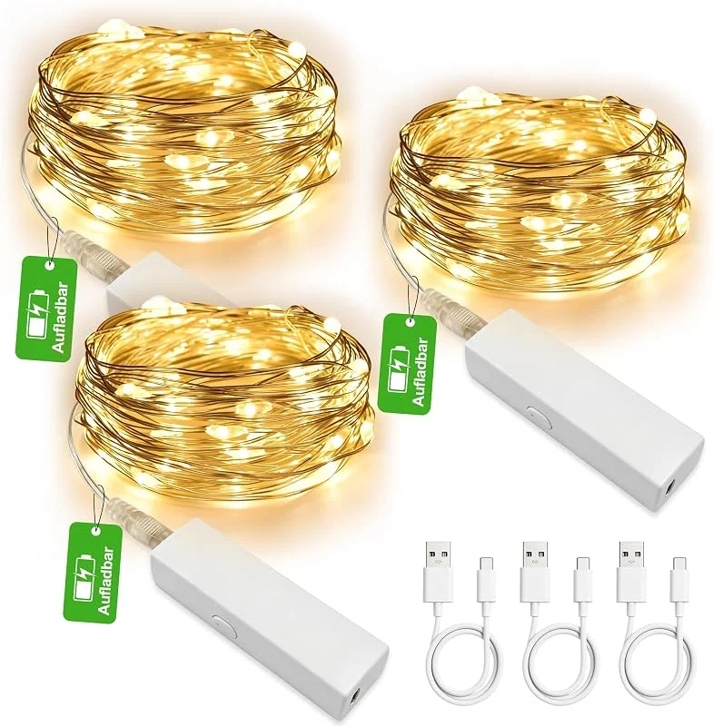 MUSUNIA Mini Cadena de Luces Recargable, Luz Blanca Cálida, 3 m, 30 LEDs — Luces Navidad
