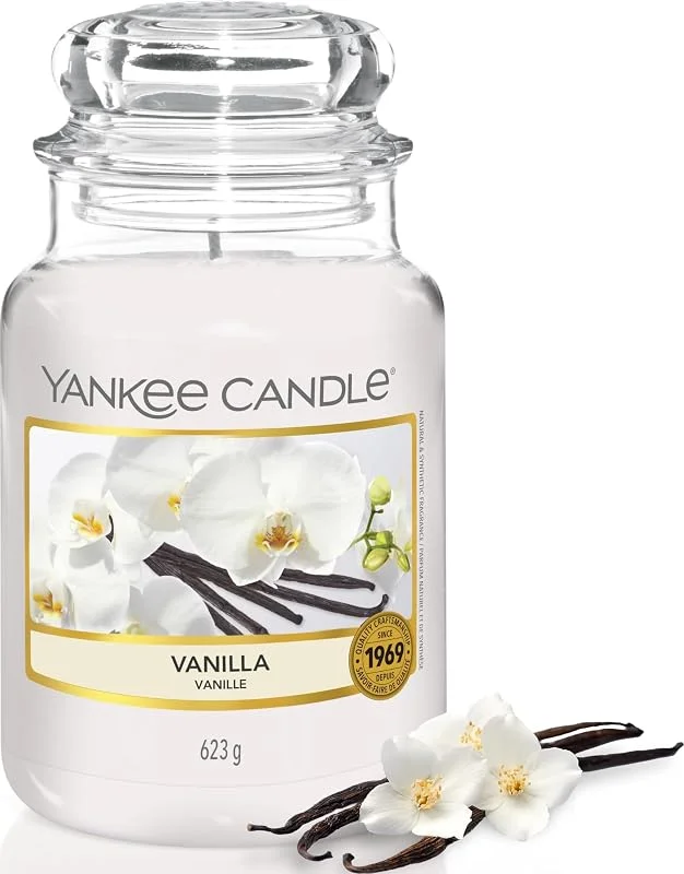 Visita la tienda de Yankee Candle Yankee Candle Vela aromática en tarro grande de Vanilla, Velas de larga duración: hasta 150 h, Regalos perfectos para mujeres — Cena a la luz de velas