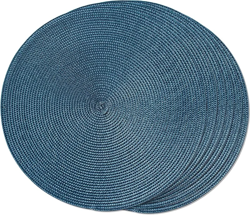 FunWheat Juego de 6 manteles Individuales Redondos Trenzados para mesas de Comedor, Tejidos, Lavables, Antideslizantes, de 15 Pulgadas para Verano (Azul, 6 Piezas) — Hogar y cocina