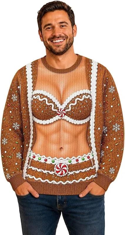 Genérico Jersey de Navidad para Hombre Divertido Camiseta de Navidad Manga Larga suéter Navidad Tallas Grandes Navidad Divertido Verde Sudadera FEA Camiseta de Manga Larga Camiseta — Ropa Navidad