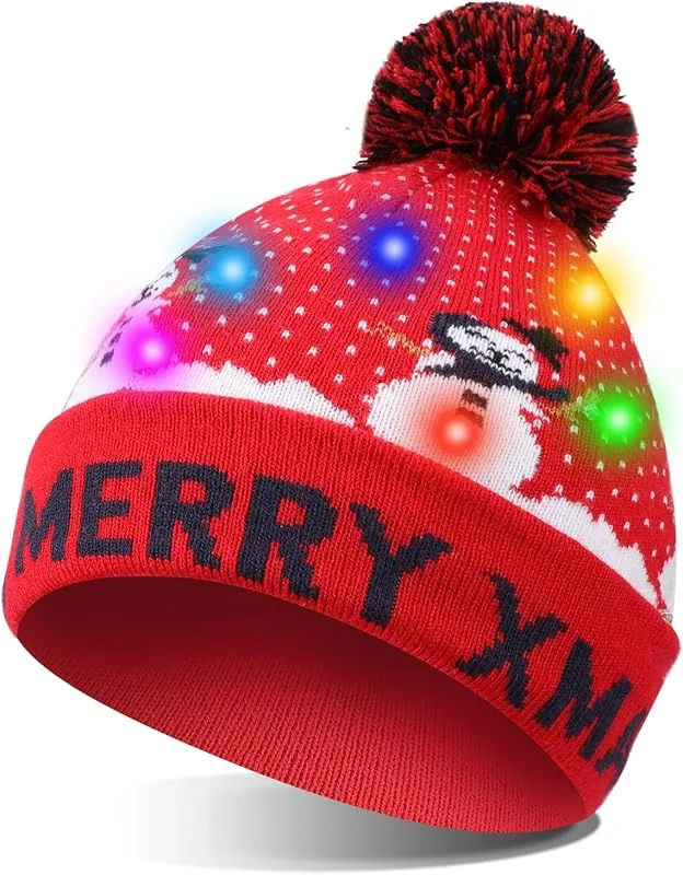 TAGVO Sombrero LED Light Up Sombrero Beanie Gorro, 6 Sombrero Colorido LED Christmas Hat, Sombrero de Sombrero de Nieve Invernal Sombrero Feo Sombrero Beanie Cap — Ropa Navidad