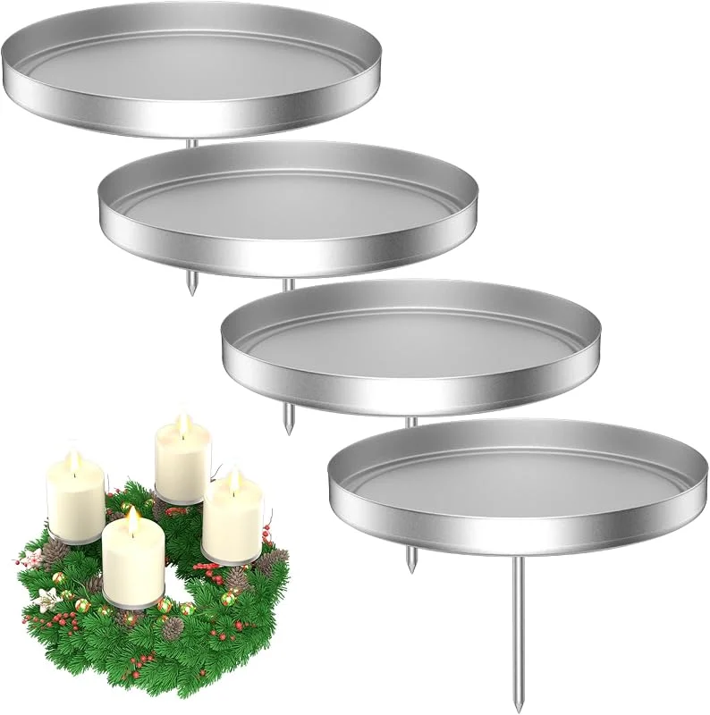 LanpoVista Juego de 4 portavelas para corona de Adviento, juego de candelabros de metal con enchufe, para Adviento y Navidad, decoración de corona, minimalista, plateado, 8 cm — Adviento y mesa