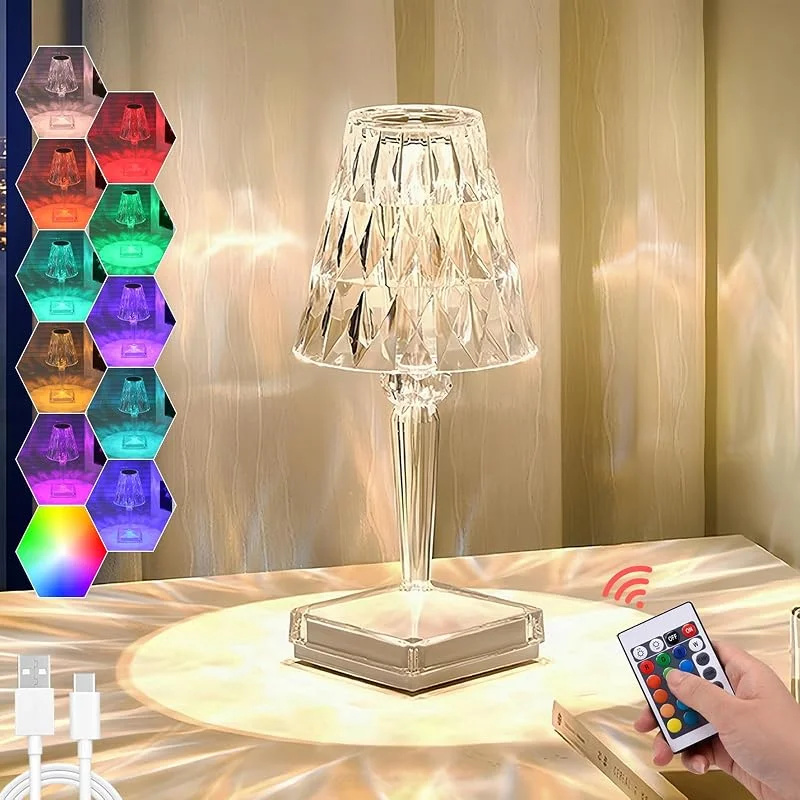 Solis Convene Lámpara de mesa de cristal, lámpara de rosa de cristal táctil de 16 colores cambiantes con control remoto, luz nocturna romántica LED recargable, pequeña lámpara de mesa acrílica inalámbrica para — Cena a la luz de velas