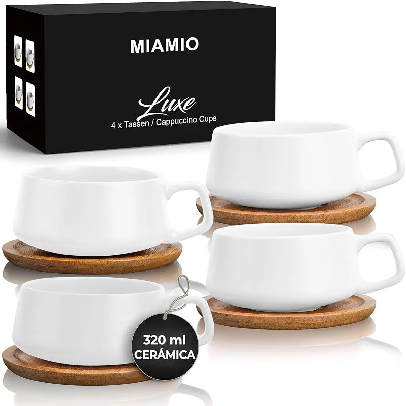 Visita la tienda de MIAMIO MIAMIO - Set 4 tazas capuchino de cerámica (4×280 ml) - Luxe (Blanco crema) — Adviento y mesa