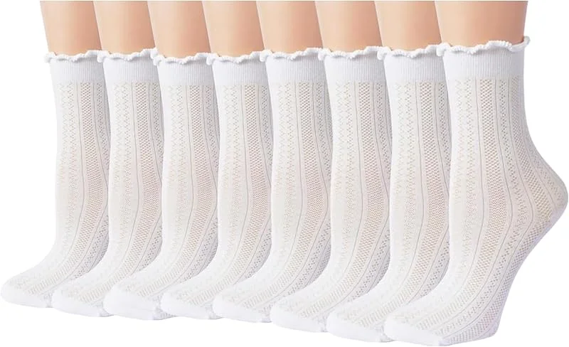 Sikweny 8 Pares Calcetines Algodon Mujer Volantes Tallas 35-40 Transpirables Calcetines Mujer Algodon de Media Caña Socks Con Encaje Elásticos Socken para Ballet Bodas Citas Fiestas Cumpleaños Navidad — Ropa Navidad
