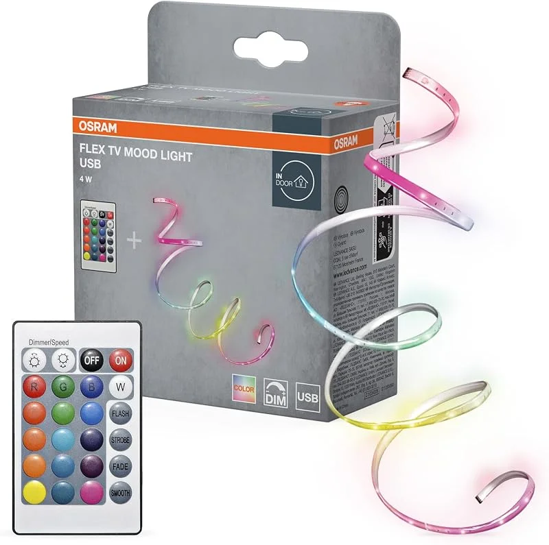 Visita la tienda de OSRAM OSRAM FLEX TV tiras LED decorativas de colores para interior, autoadhesivas, conexión USB y mando a distancia, 4W, rojo-verde-azul, regulables, IP20, blanco, plástico, fuente de luz no sustituible — Luces Navidad