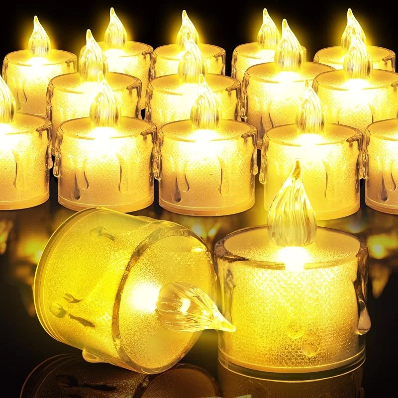 KATELUO Velas de Té LED Velas Sin Llama, 24 Piezas Velas LED Efecto Llama Parpadeante, Velas Eléctricas Parpadeantes, Vela de Batería para Navidad, Halloween, Acción de Gracias, Boda, Cumpleaños — Cena a la luz de velas