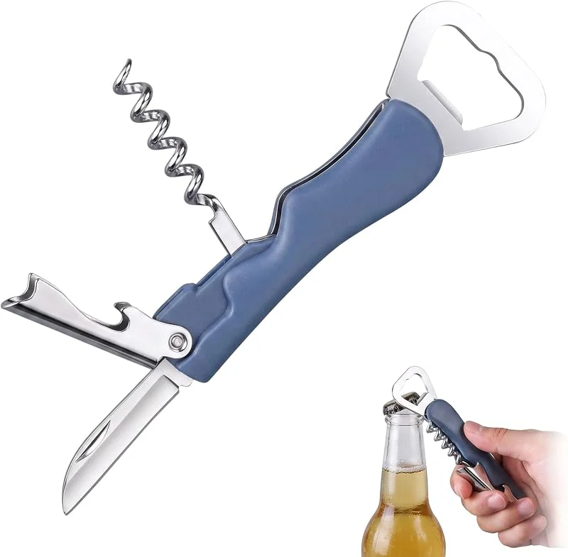 ZODVIX Sacacorchos Profesional 4 en 1 con Cortacápsulas Oculto, Abridor de Vino Manual y Abrebotellas de Cerveza, Accesorios de Sumiller para Botellas de Vino y Refrescos, Diseño Ergonómico — Vino y mesa festiva
