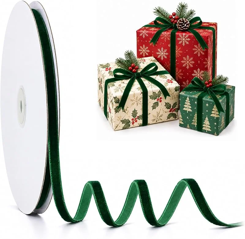 DUSPAK 1 Rollo Cinta Terciopelo Verde Oscuro, 0, 6 cm x 20 m, Regalo — Envoltorio regalo