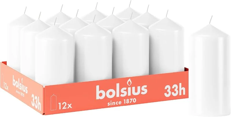 Visita la tienda de Bolsius Bolsius - Velas lisas – Blanco – 12 unidades – 12 x 6 cm – Velas decorativas para el hogar – Tiempo de combustión 33 horas – Sin perfume – Contiene cera vegetal natural – Sin aceite de palma — Cena a la luz de velas
