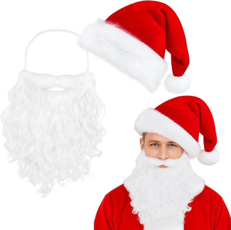 YceLon Juego de barba de Papá Noel con gorro de Papá Noel para adulto, accesorios para disfraz de Papá Noel, incluye máscara para barba, ideal para celebraciones festivas y fiestas de Navidad — Ropa Navidad