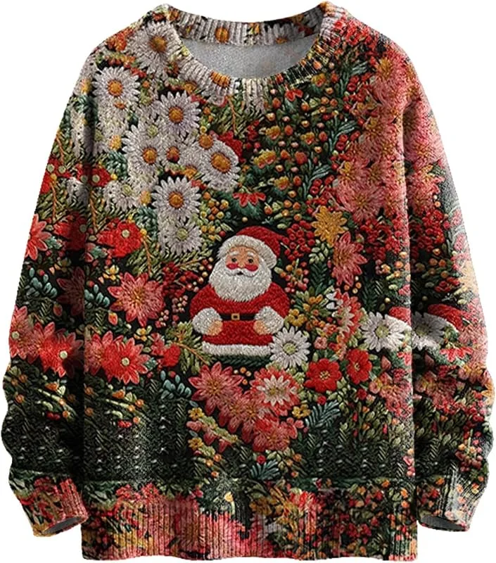Generic HUIFUAO - Suéteres de Navidad para mujer, sudaderas de Navidad para mujer, suéter de Navidad de gran tamaño para mujer, suéter rojo de manga larga de Papá Noel, suéteres de Navidad para mujer — Ropa Navidad