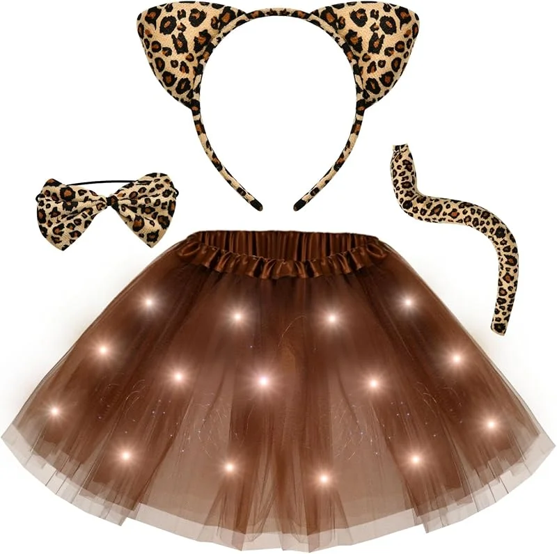 Visita la tienda de Tacobear Tacobear Luminoso Disfraz Animal Niña Falda Tutu LED Diadema Cola para Fiesta Cosplay Leopardo Gato Cerdo Tigre Disfraz de Halloween Navidad Carnaval Accesorios para Niños — Ropa Navidad