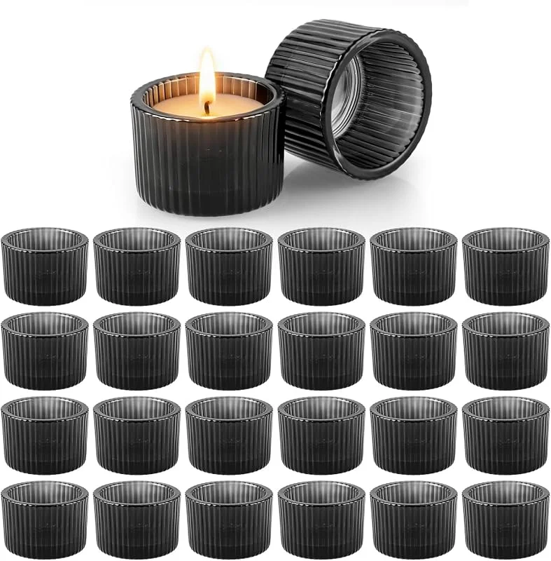 LDXDRU 24 portavelas grises de cristal para velas de té vintage, portavelas de cristal acanalado, para decoración de mesa, Navidad, boda, decoración — Adviento y mesa
