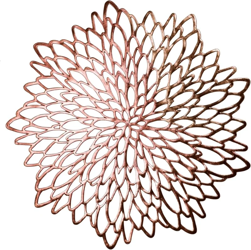 Snowkingdom Paquete de 6 manteles Individuales metálicos de Vinilo prensado de Color Oro Rosa para decoración de Mesa de Comedor, Platos Redondos Florales Cargadores, Despedidas de Soltera, Fiestas — Hogar y cocina