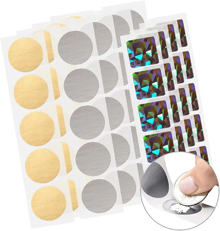 CNYMANY 540 piezas Rascar Etiquetas Pegatinas, CNYMANY 2, 5cm Circular Cuadrado Autoadhesivo Pelar y Pegar Etiquetas para Juegos Fiesta Regalo Tarjeta postal Promoción: Oro, Plata, Plata Metálica — Envoltorio regalo