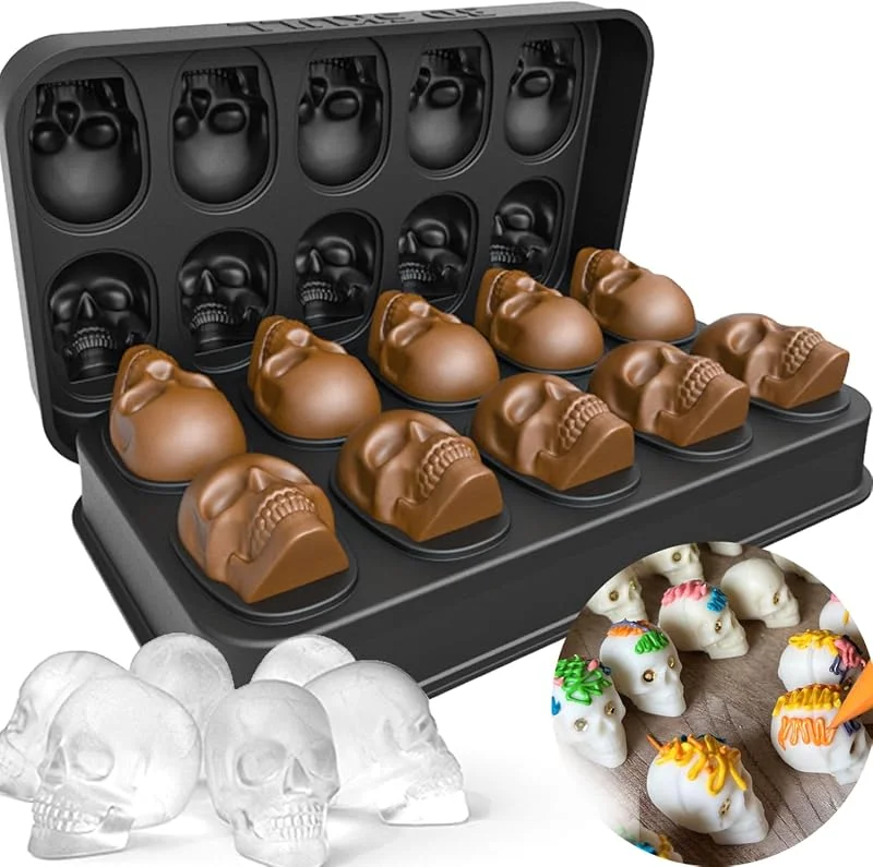 Visita la tienda de Spespo Molde de la Bandeja del Cubo de Hielo del cráneo con tapa, Spespo Skull Ice Cube Tray, Cubitera Hielo con Embudo para Whisky, Cócteles, Licor y Otras Bebidas(10 calaveras vívidas) — Hogar y cocina