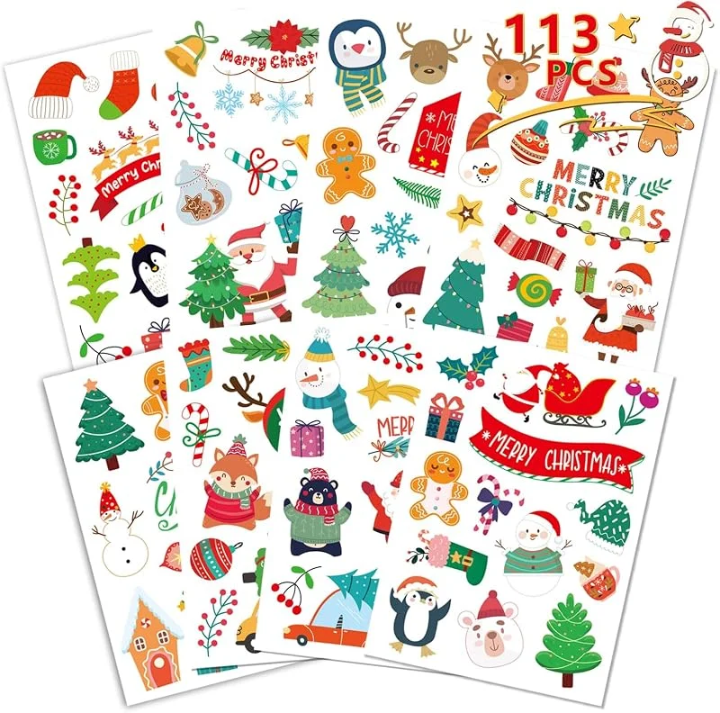 TAXTYHRE 113 Piezas Pegatinas Navidad, Pegatinas Navidad Regalos, Etiquetas Navideñas, para Bolsas de Regalo de Navideñas Tarjetas Sobre, Artesanía y Álbumes de Recortes — Envoltorio regalo