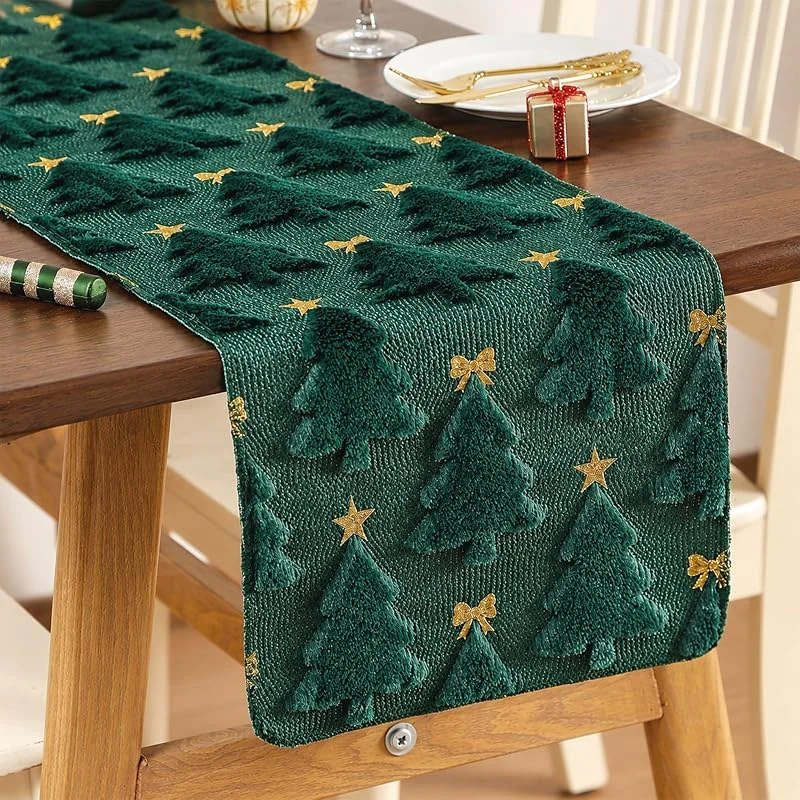 Wusejosapi Camino de Mesa Navideño Verde Oscuro 33 x 183 cm, Plush 3D Suave — Hogar y cocina