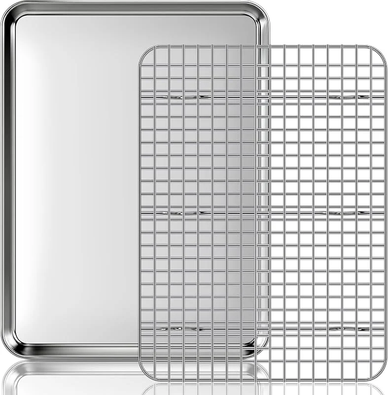 Fire More Bandeja para hornear con Rejilla de Enfriamiento: Bandeja Rectangular para hornear de acero inoxidable para Galletas, Fácil de Limpiar y, Tamaño 16 x 12 x 1 Pulgada — Hogar y cocina